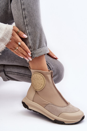 Botas de mujer con cremalleras Tiene queciejka 06297-22 beige