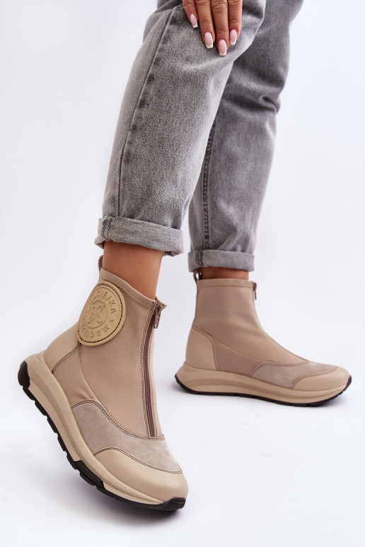 Botas de mujer con cremalleras Tiene queciejka 06297-22 beige Botas de mujer con cremalleras Tiene queciejka 06297-22 beige