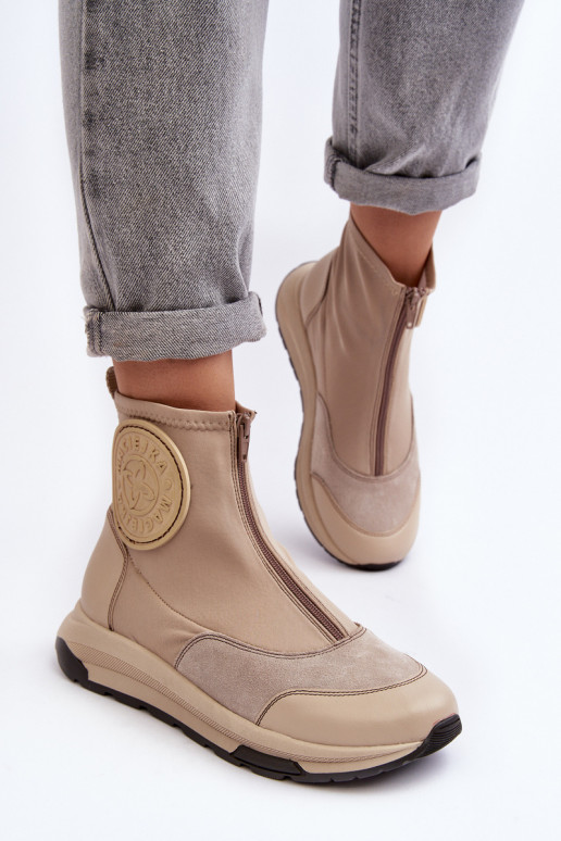 Botas de mujer con cremalleras Tiene queciejka 06297-22 beige Botas de mujer con cremalleras Tiene queciejka 06297-22 beige
