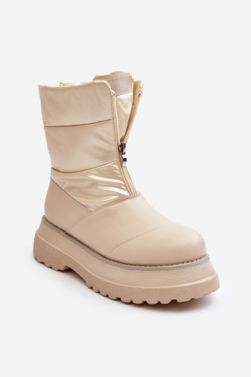 Botas de nieve para mujer con suela gruesa y cremalleras GOE MM2N4079 color arena