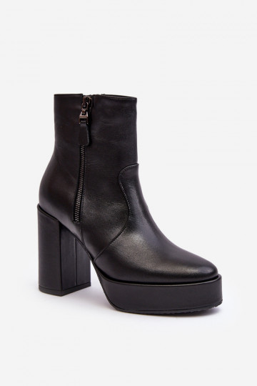 Botines de cuero natural para mujer con tacones y plataforma Laura Messi 2690 color negro 2