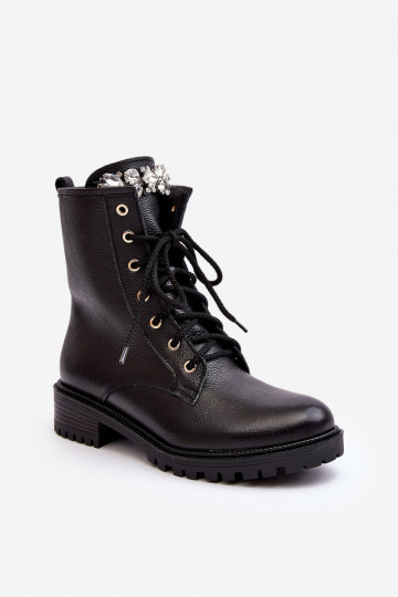 Botines de cuero para mujer estilo laboral con adornos Zazoo 1757 color negro 2
