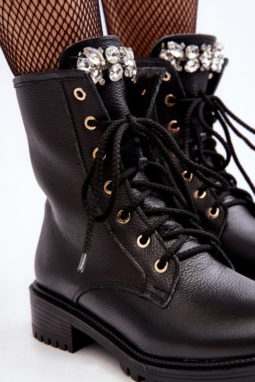 Piel Femenino botines de trabajo con adornos Zazoo 1757 de color negro Piel Femenino botines de trabajo con adornos Zazoo 1757 de color negro