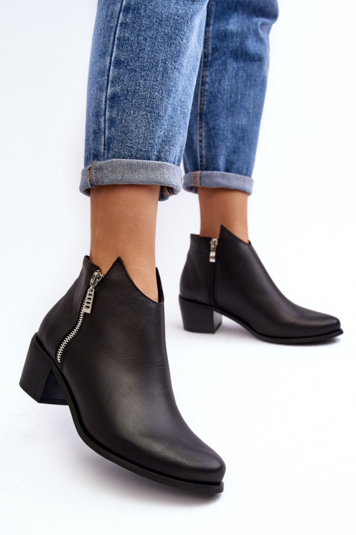 Piel Botas de mujer Con una parte superior baja con tacones Con controles deslizantes de color negro Annaja