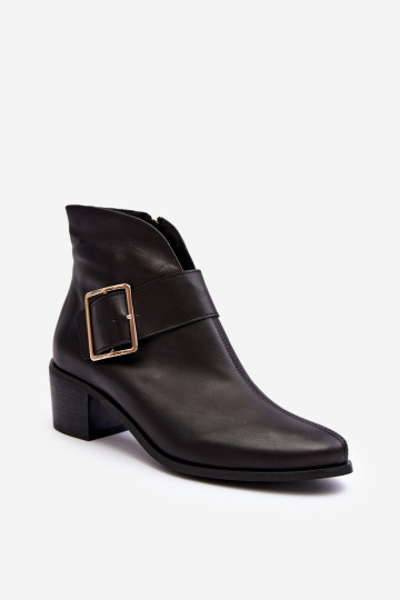 Piel Botas de mujer con tacones bajos con hebillas de color negro Liliane