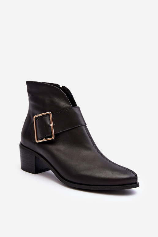Piel Botas de mujer con tacones bajos con hebillas de color negro Liliane