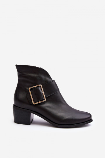 Piel Botas de mujer con tacones bajos con hebillas de color negro Liliane 2