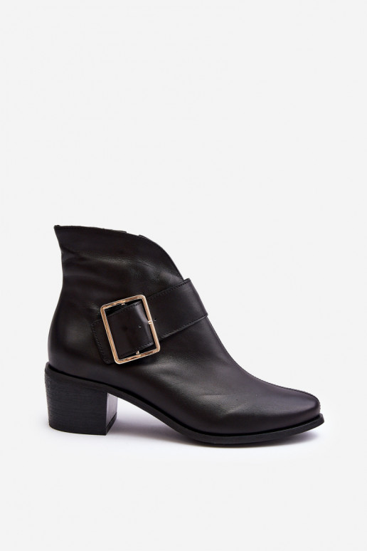 Piel Botas de mujer con tacones bajos con hebillas de color negro Liliane