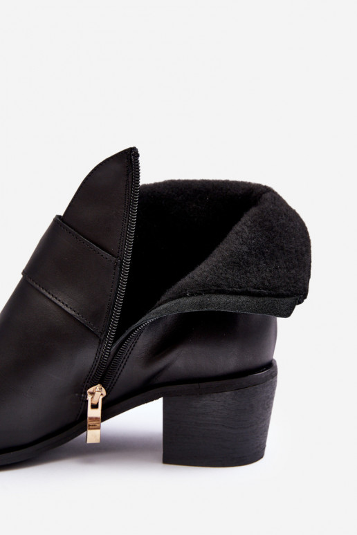 Piel Botas de mujer con tacones bajos con hebillas de color negro Liliane