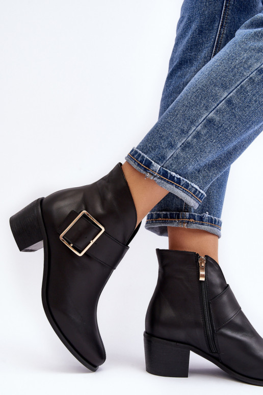Piel Botas de mujer con tacones bajos con hebillas de color negro Liliane