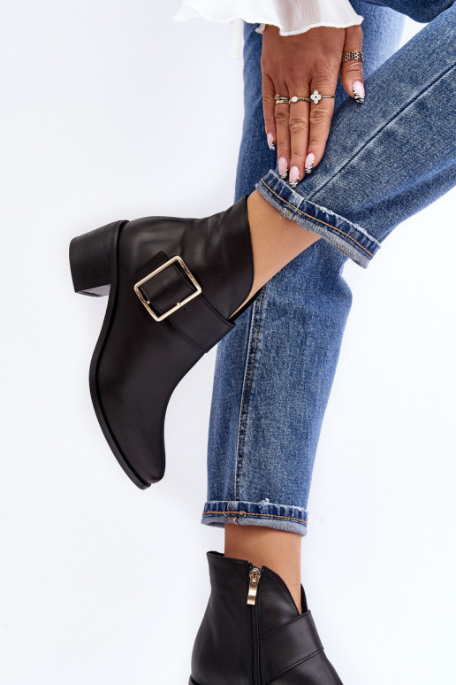 Piel Botas de mujer con tacones bajos con hebillas de color negro Liliane