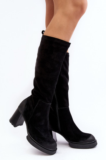 Botas altas de gamuza para mujeres con tacones hasta la rodilla Lemar color negro Ceraxa