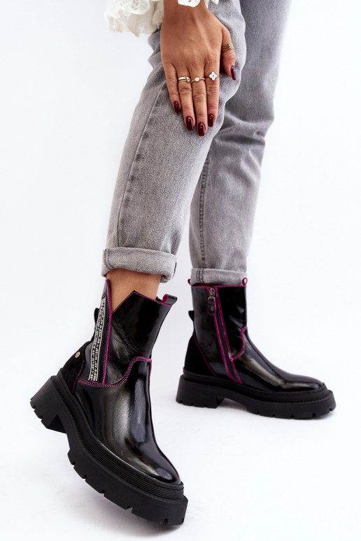 Piel Femenino Botas Tiene queciejka 06236-15 de color negro Piel Femenino Botas Tiene queciejka 06236-15 de color negro