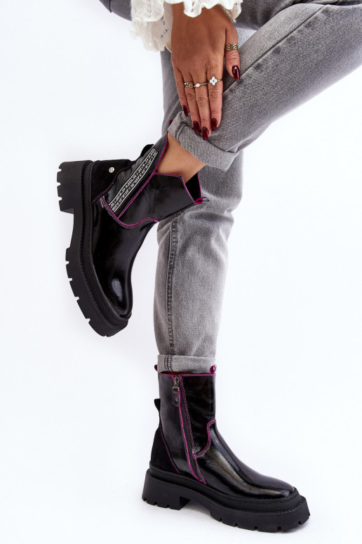 Piel Femenino Botas Tiene queciejka 06236-15 de color negro Piel Femenino Botas Tiene queciejka 06236-15 de color negro