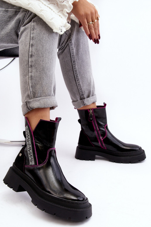 Piel Femenino Botas Tiene queciejka 06236-15 de color negro Piel Femenino Botas Tiene queciejka 06236-15 de color negro