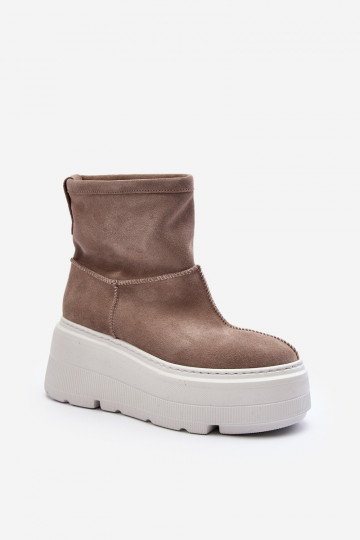 Botines de cuero para mujeres con suelas gruesas y a la moda color arena Zazoo 3424
