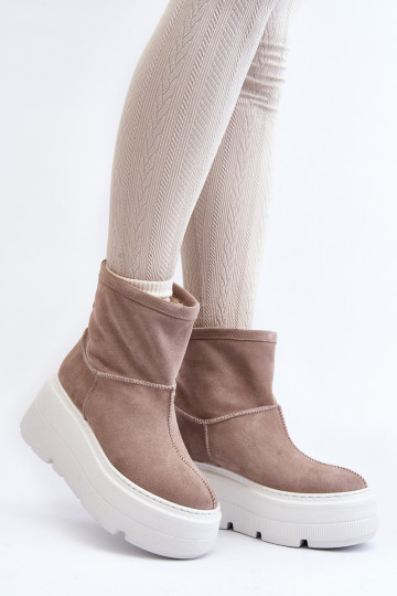 Piel Femenino Botas con suelas masivas de moda beige Zazoo 3424 2