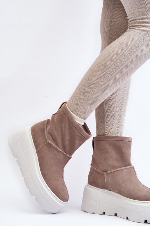 Piel Femenino Botas con suelas masivas de moda beige Zazoo 3424