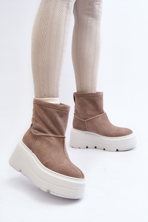 Piel Femenino Botas con suelas masivas de moda beige Zazoo 3424