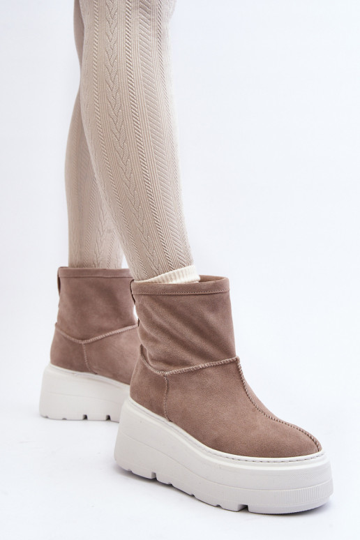Piel Femenino Botas con suelas masivas de moda beige Zazoo 3424