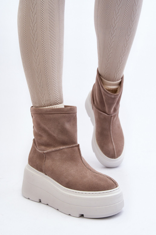 Piel Femenino Botas con suelas masivas de moda beige Zazoo 3424