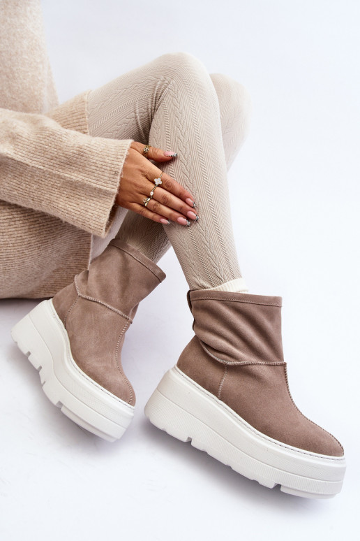 Piel Femenino Botas con suelas masivas de moda beige Zazoo 3424