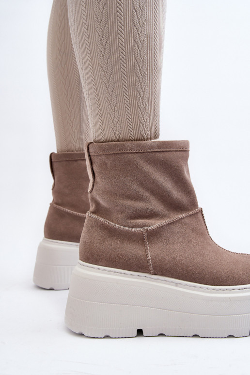 Piel Femenino Botas con suelas masivas de moda beige Zazoo 3424