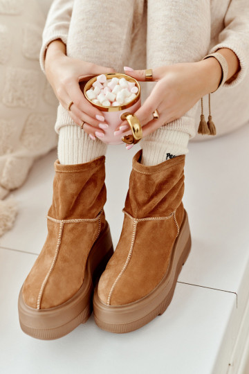 Piel Femenino Botas con suelas masivas de moda color marrón Zazoo 3424