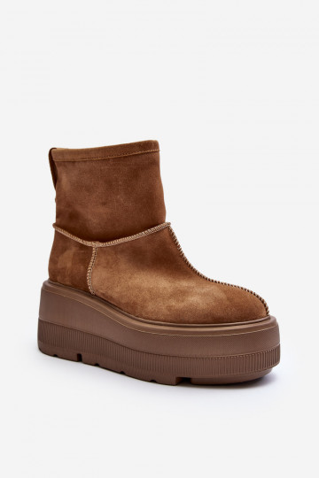 Botines de cuero para mujeres con suelas gruesas y a la moda color marrón Zazoo 3424 2