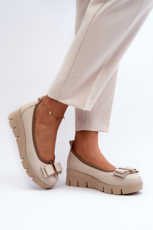 bailarinas Piel con una plataforma con adornos de color crema LeAski 3384