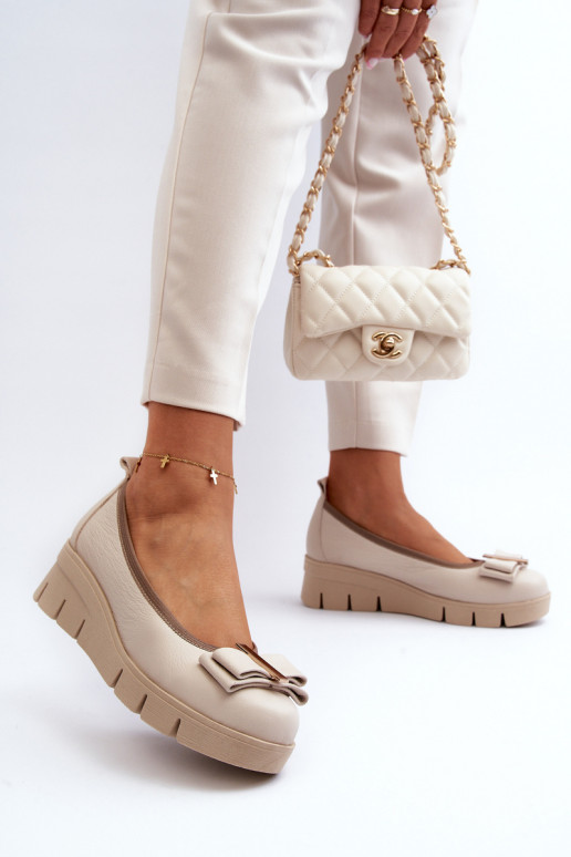 bailarinas Piel con una plataforma con adornos de color crema LeAski 3384