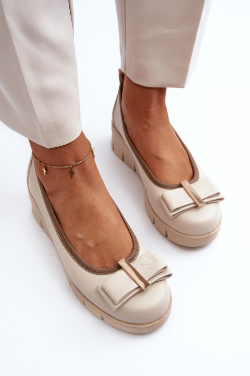 bailarinas Piel con una plataforma con adornos de color crema LeAski 3384