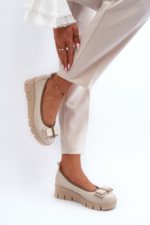 bailarinas Piel con una plataforma con adornos de color crema LeAski 3384