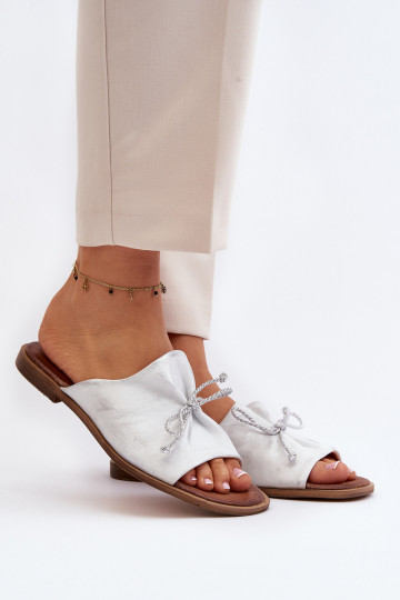 Chanclas de cuero para mujer color plata