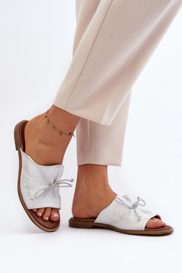 Chanclas de cuero para mujer color plata 2