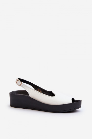 Sandalias de cuero para mujer con tacón grueso color blanco