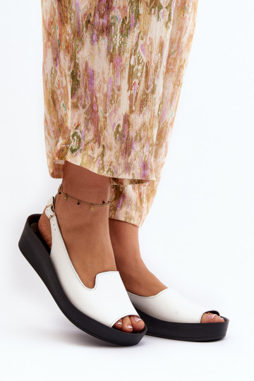 Sandalias de cuero para mujer con tacón grueso color blanco 2