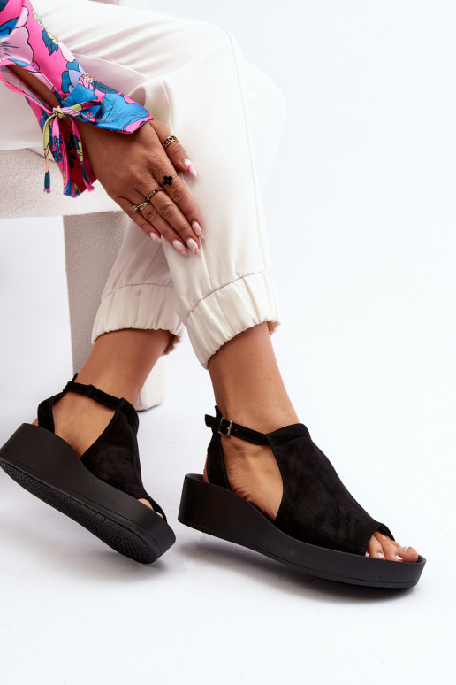 Zazoo 2914 Sandalias mujer ante de color negro Zazoo 2914 Sandalias mujer ante de color negro