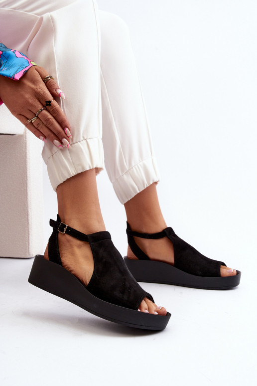 Zazoo 2914 Sandalias mujer ante de color negro Zazoo 2914 Sandalias mujer ante de color negro