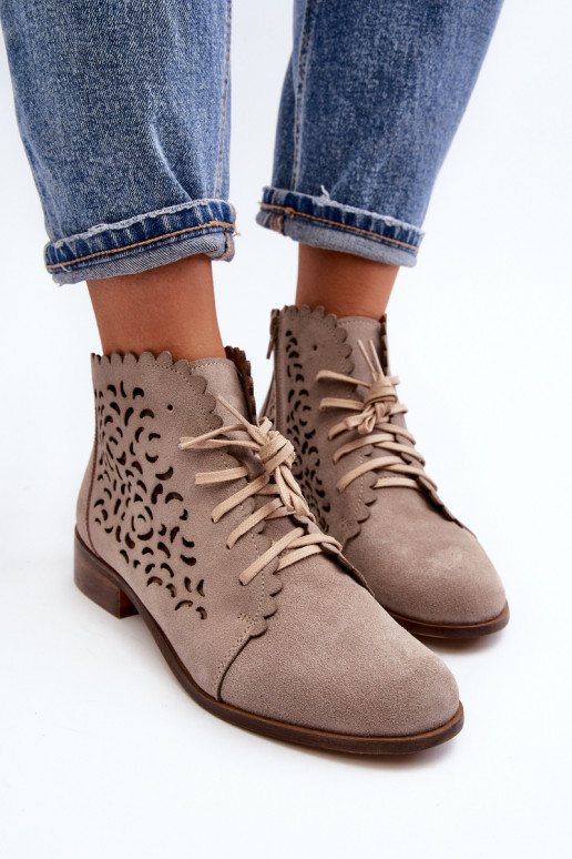 Zazoo 2871 Botas caladas Femenino con cordones beige Zazoo 2871 Botas caladas Femenino con cordones beige