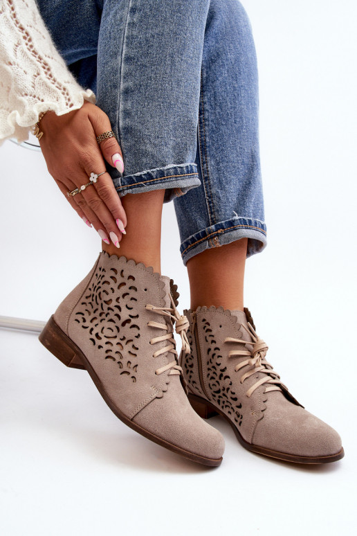 Zazoo 2871 Botas caladas Femenino con cordones beige Zazoo 2871 Botas caladas Femenino con cordones beige