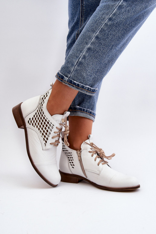 Zazoo 2878 Bajo Botas caladas Piel Femenino el color blanco Zazoo 2878 Bajo Botas caladas Piel Femenino el color blanco