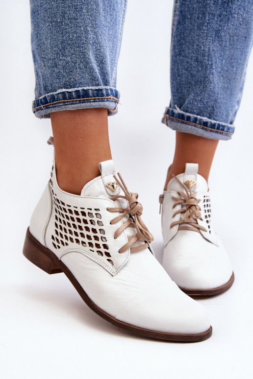 Zazoo 2878 Bajo Botas caladas Piel Femenino el color blanco Zazoo 2878 Bajo Botas caladas Piel Femenino el color blanco