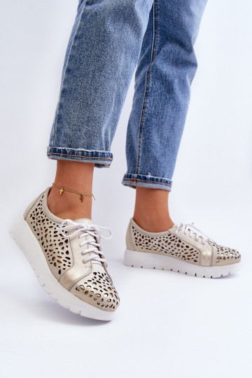 Zazoo 2821 Piel zapatos Femenino con elementos calados color dorado