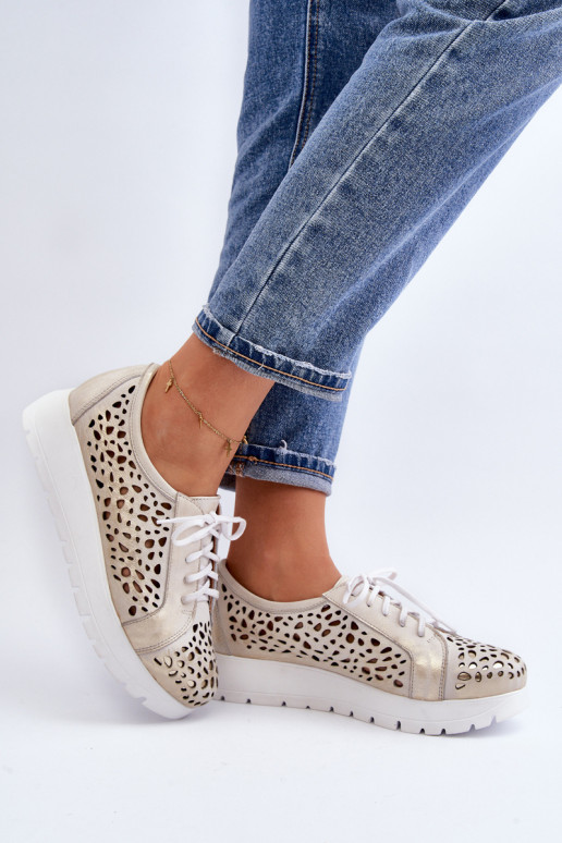 Zazoo 2821 Piel zapatos Femenino con elementos calados color dorado Zazoo 2821 Piel zapatos Femenino con elementos calados color dorado