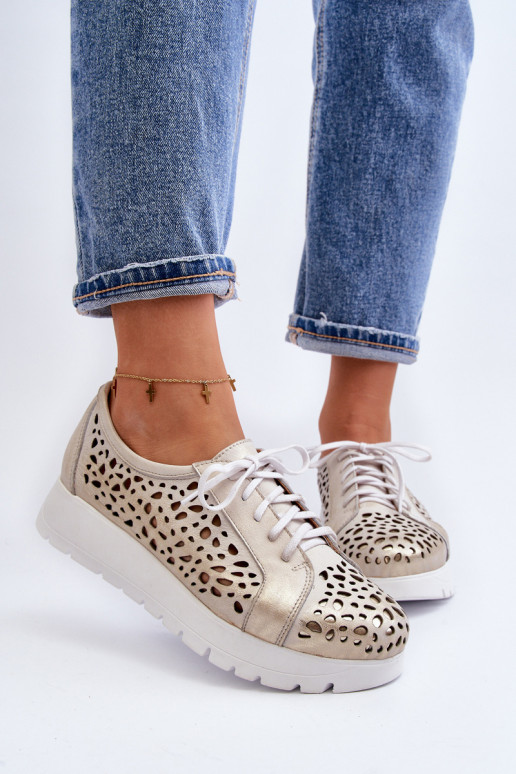 Zazoo 2821 Piel zapatos Femenino con elementos calados color dorado Zazoo 2821 Piel zapatos Femenino con elementos calados color dorado