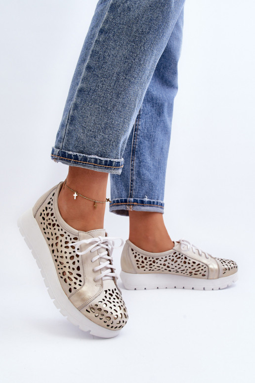 Zazoo 2821 Piel zapatos Femenino con elementos calados color dorado Zazoo 2821 Piel zapatos Femenino con elementos calados color dorado