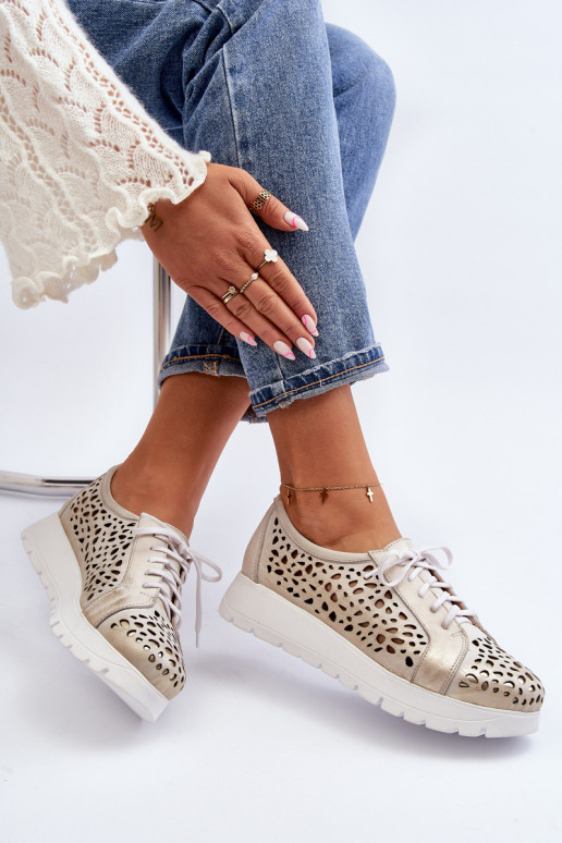 Zazoo 2821 Piel zapatos Femenino con elementos calados color dorado Zazoo 2821 Piel zapatos Femenino con elementos calados color dorado