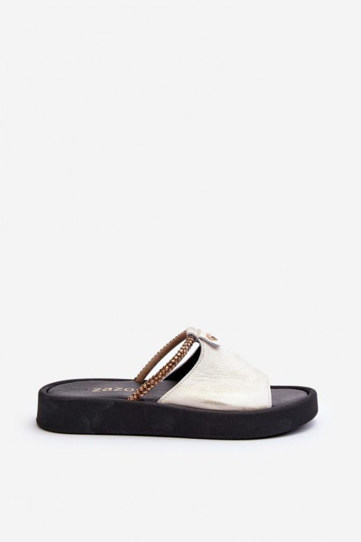 Zazoo 2896 zapatillas de mujer Piel Blanco-color dorado Zazoo 2896 zapatillas de mujer Piel Blanco-color dorado