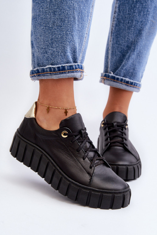 Zazoo 2919 Femenino Piel zapatos Sobre una suela gruesa de color negro Zazoo 2919 Femenino Piel zapatos Sobre una suela gruesa de color negro